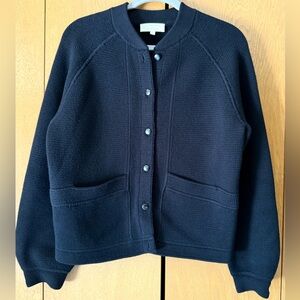Sezane Noe Jacket - Black, Sz S - Merino Wool & Cotton Bomber Sweater